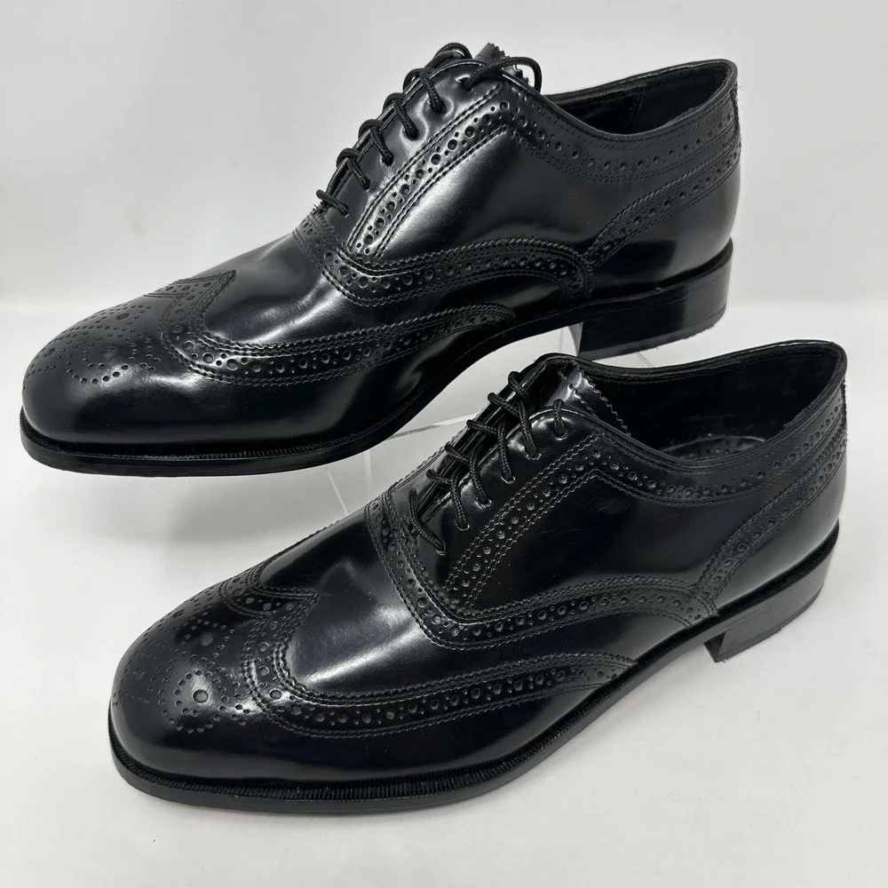Florsheim Lexington‎ Dress Shoes Mens 8.5D Black Wingtip Oxford Brogue Leather